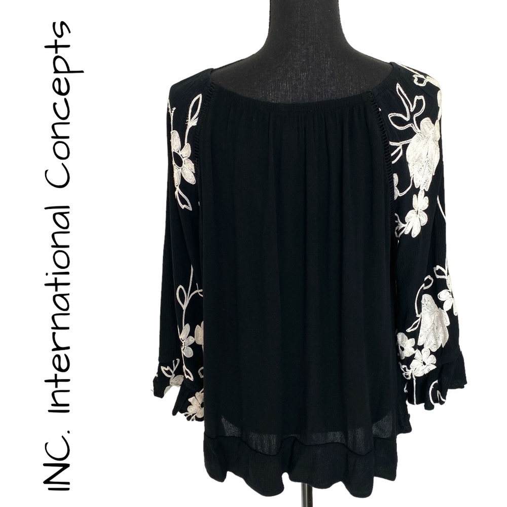 INC Embroidered Floral Peasant Blouse, Size XL